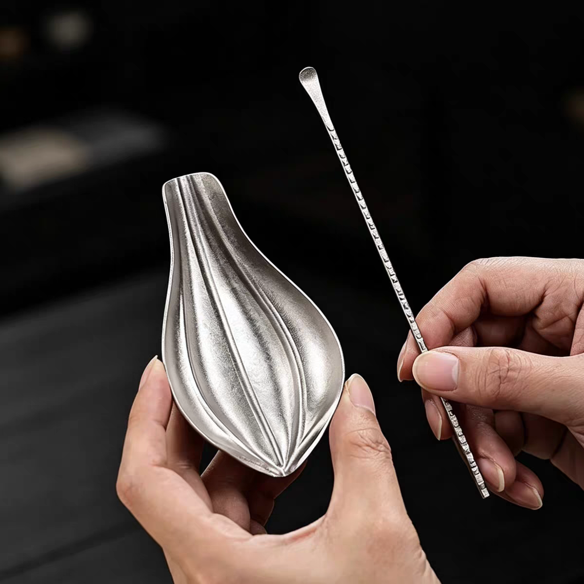 Pure‑Titanium Leaf‑Shaped Tea Scoop & Tea Pick Set