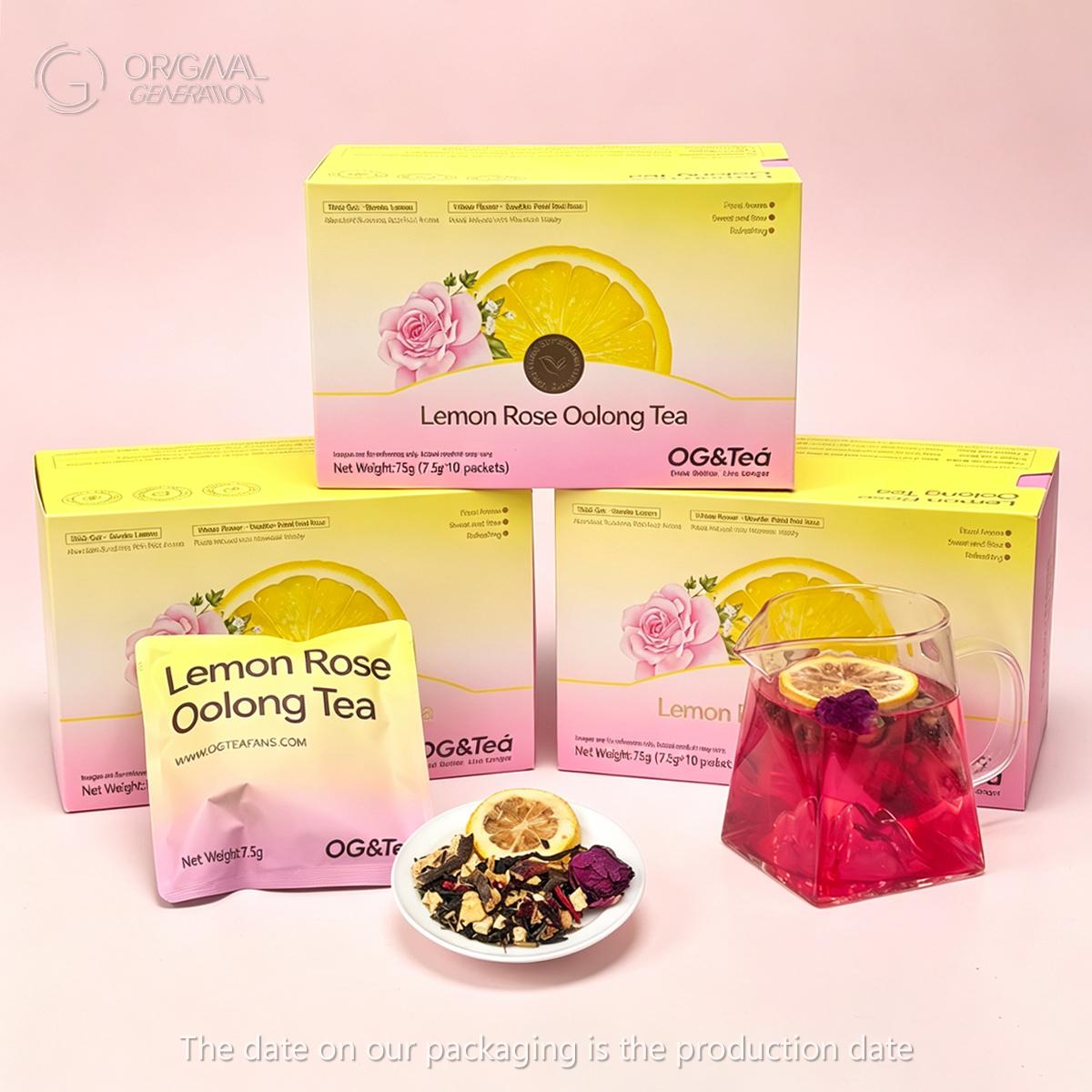 BOGO 2 Cartons Beauty Tea Lemon Rose Oolong Tea Summer Limited Edition  (1 Carton 7.5g×10packs)x2 With Color Changing Water Bottle Lemon, Apple, Dragon Fruit, Pear, Oolong Tea, Rose, Citronella, Mint
