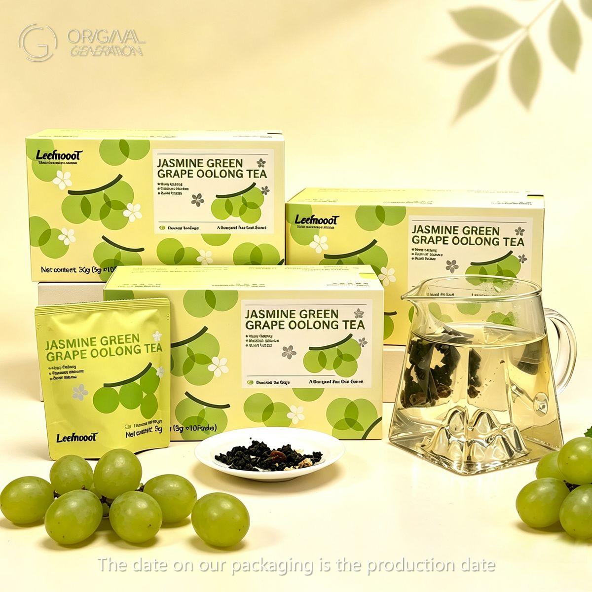 BOGO Jasmine Green Grape Oolong 2 Cartons 30g(3g x 10pcs)Tea Oolong Tea Jasmine Buds Greengrape 0 Fat 0 Sucrose With Color Changing Water Bottle 500ml/17oz