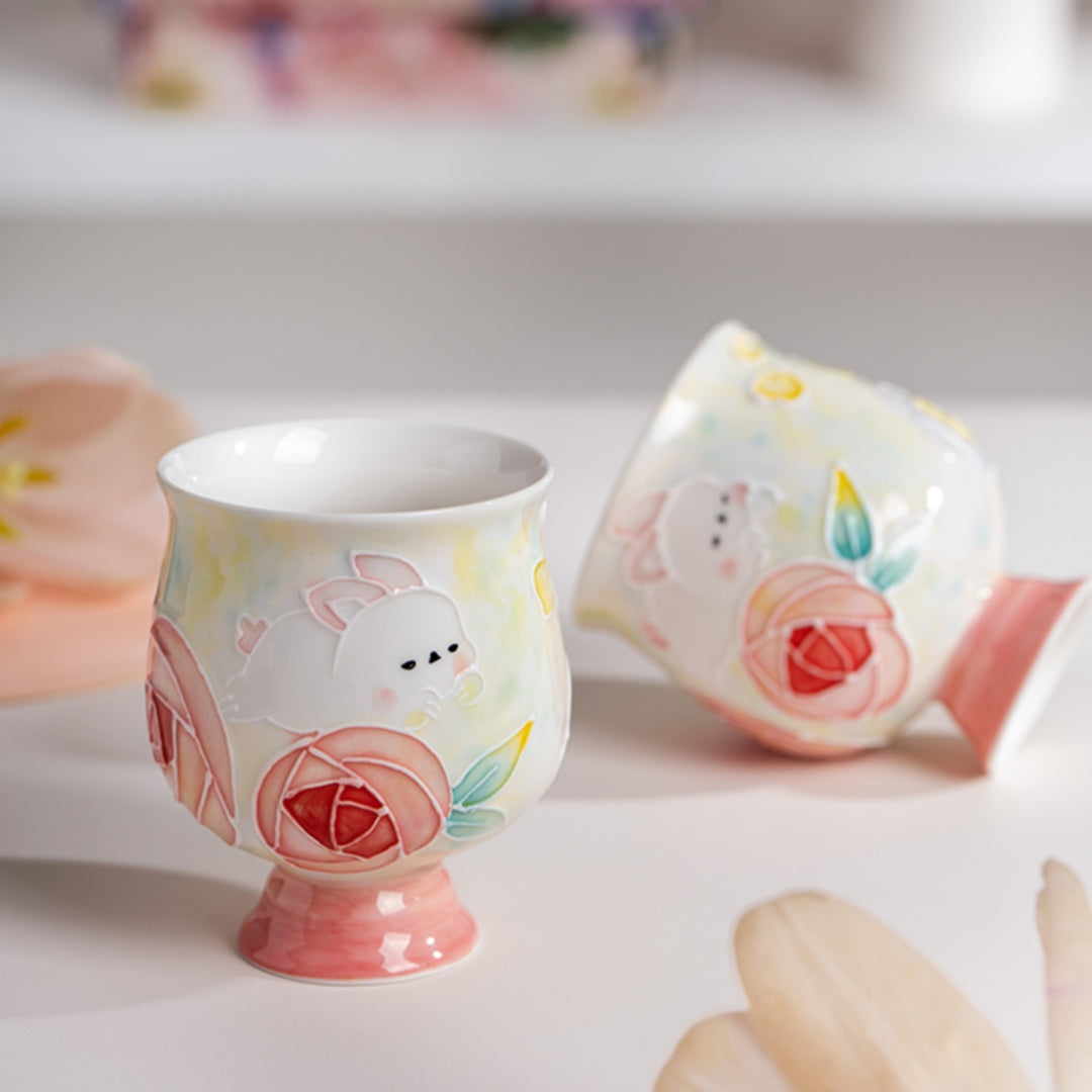 Floral Rose Rabbit Tea Set - Ceramic Tea Cups