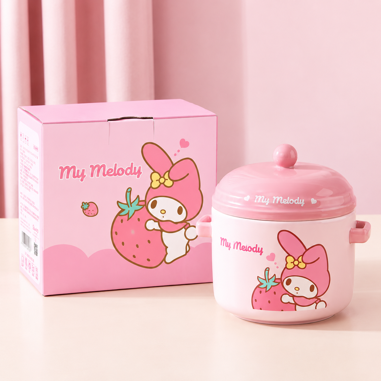 Sanrio Ceramic Double‑Handle Stewing Pot with Lid 600ml