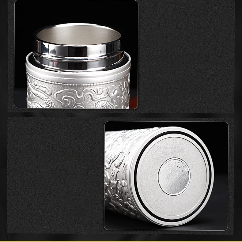 Antibacterial and Luxury 999 Pure Silver Insulated Tumbler/ Ideal Drinking Bottle for Daily Water/Coffee/Tea