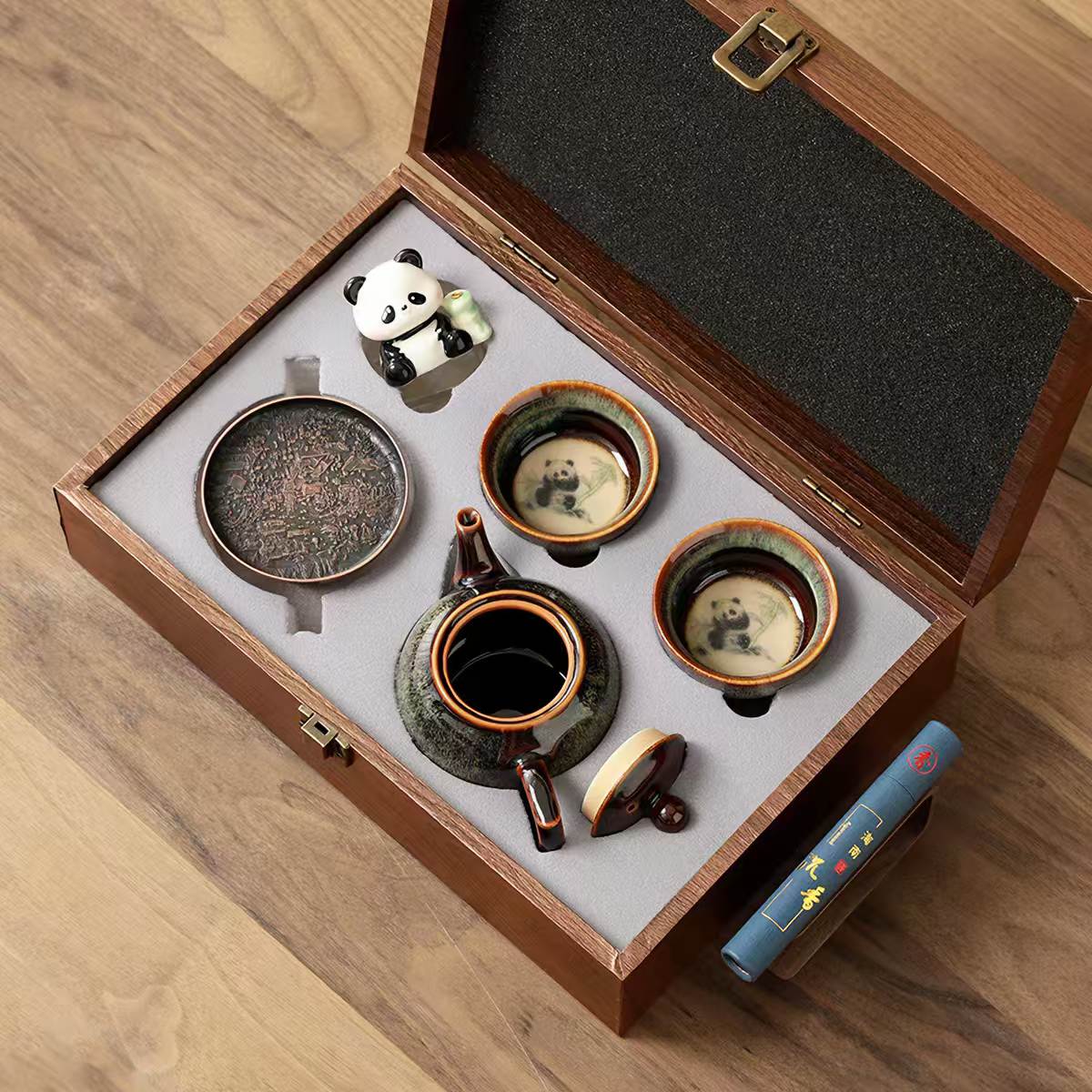 Panda Cultural‑Creative Ceramic Tea Set Gift Box ( 1 Teapot & 2 Cups & Incense Ritual )
