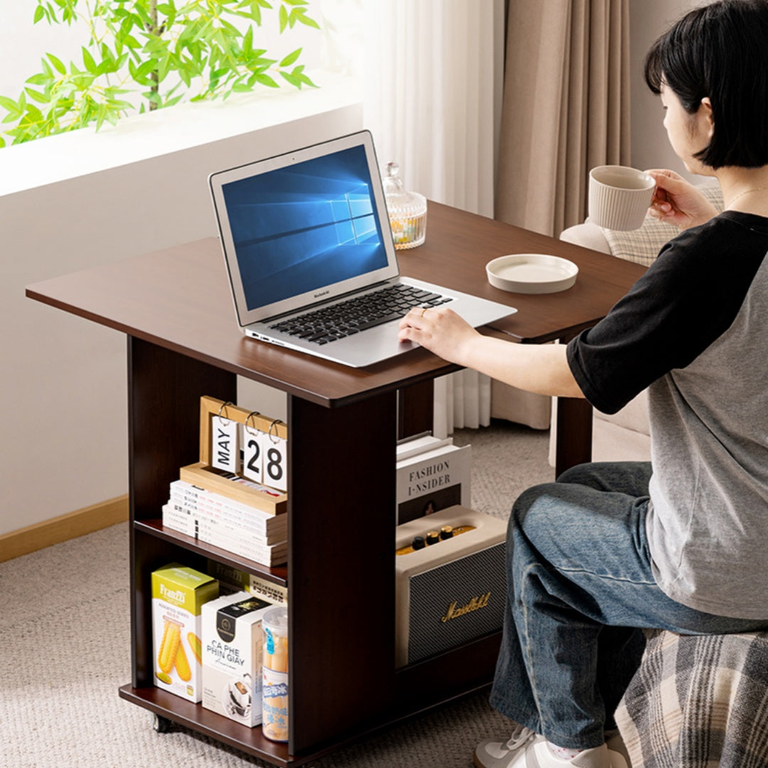 Multi-Functional Rolling End Table with Foldable Shelf