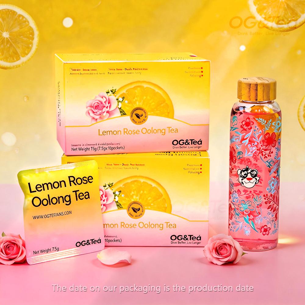 BOGO 2 Cartons Beauty Tea Lemon Rose Oolong Tea Summer Limited Edition  (1 Carton 7.5g×10packs)x2 With Color Changing Water Bottle Lemon, Apple, Dragon Fruit, Pear, Oolong Tea, Rose, Citronella, Mint