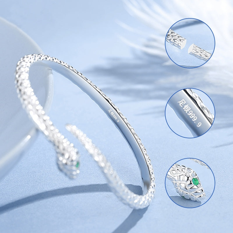 Elegant Snake Shaped 999.9 Pure Silver Bracelet for Women - Ideal Gift for Anniversaries and Special Occasions