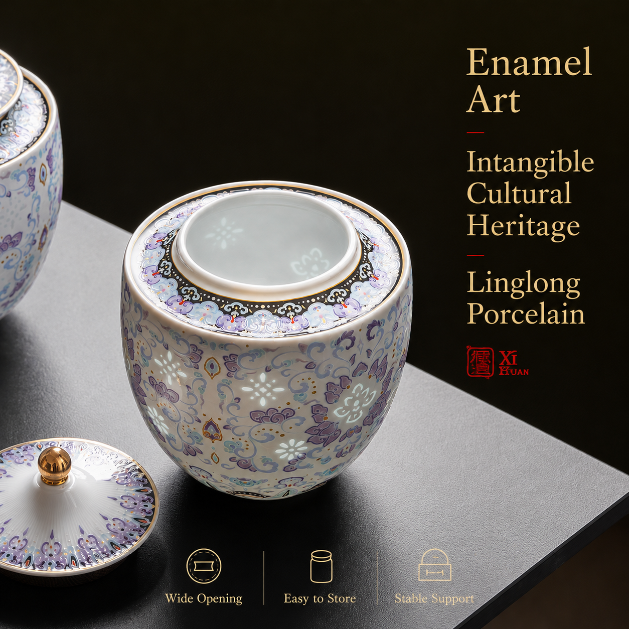 Exquisite Enamel‑Decorated Ceramic Tea Canister (Small size: 750 ml, Large size: 2000 ml)