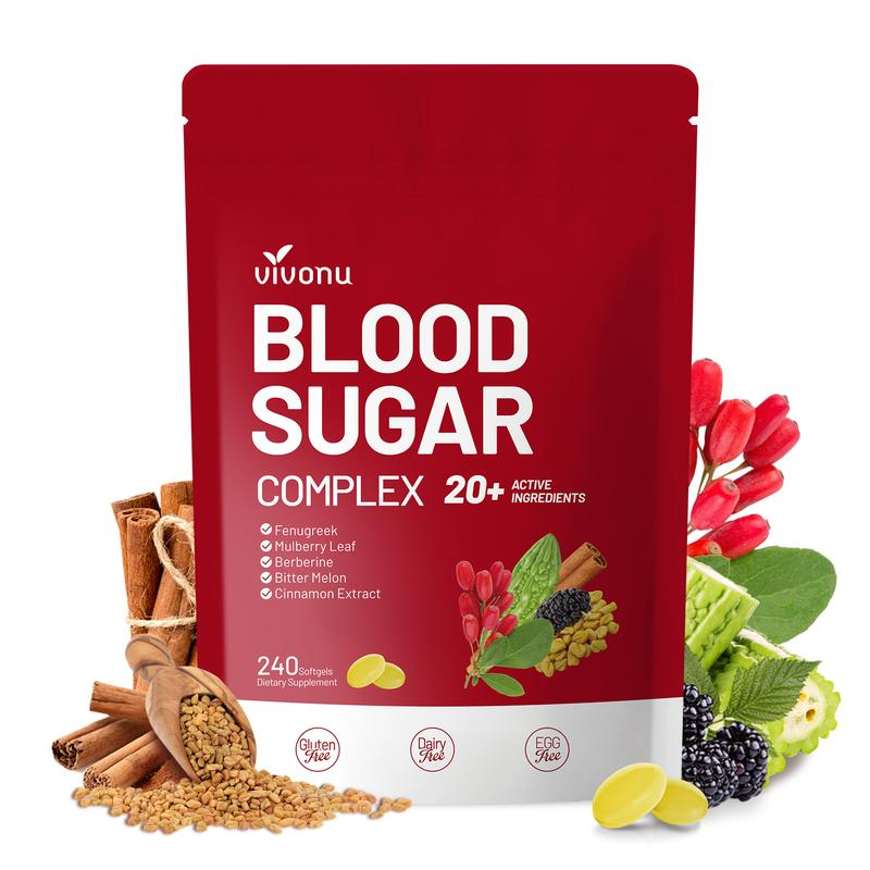 BOGO VivoNu BLOOD SUGAR COMPLEX –Blood Sugar Balance | Antioxidant Support | Metabolic Support | Enhanced Absorption | Bitter Melon + Turmeric + Cinnamon + Mulberry Leaf + Berberine + Fenugreek | 240 Capsules per Bag