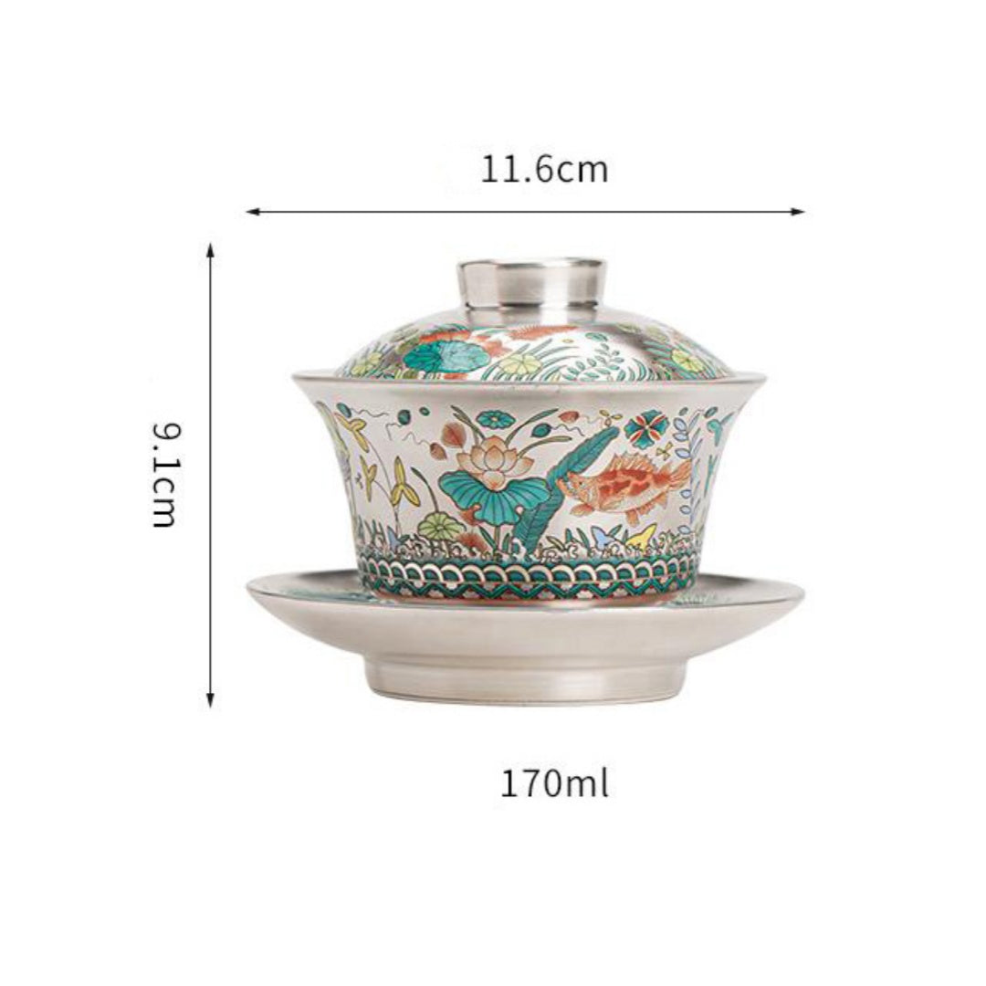 High-grade Dragonfish Gilt-silver Ercai Gaiwan
