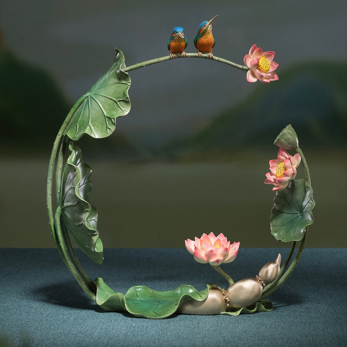 Tongsift Summer Lotus Charm Living Room Desktop Copper Kingfisher and Lotus Flower Ornament Home Decor Craftsmanship