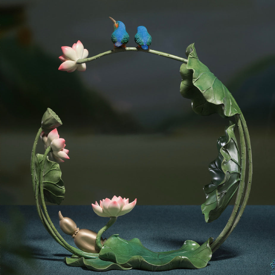 Tongsift Summer Lotus Charm Living Room Desktop Copper Kingfisher and Lotus Flower Ornament Home Decor Craftsmanship