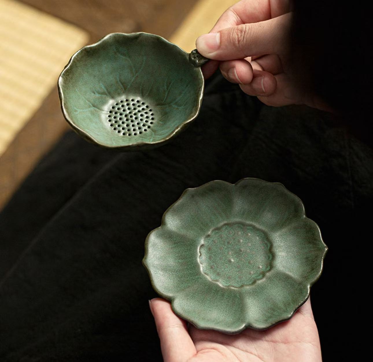 Kiln-Changed Celadon Tea Strainer  Traditional Chinese Tea Leaf Filter for Gongfu Tea Brewing