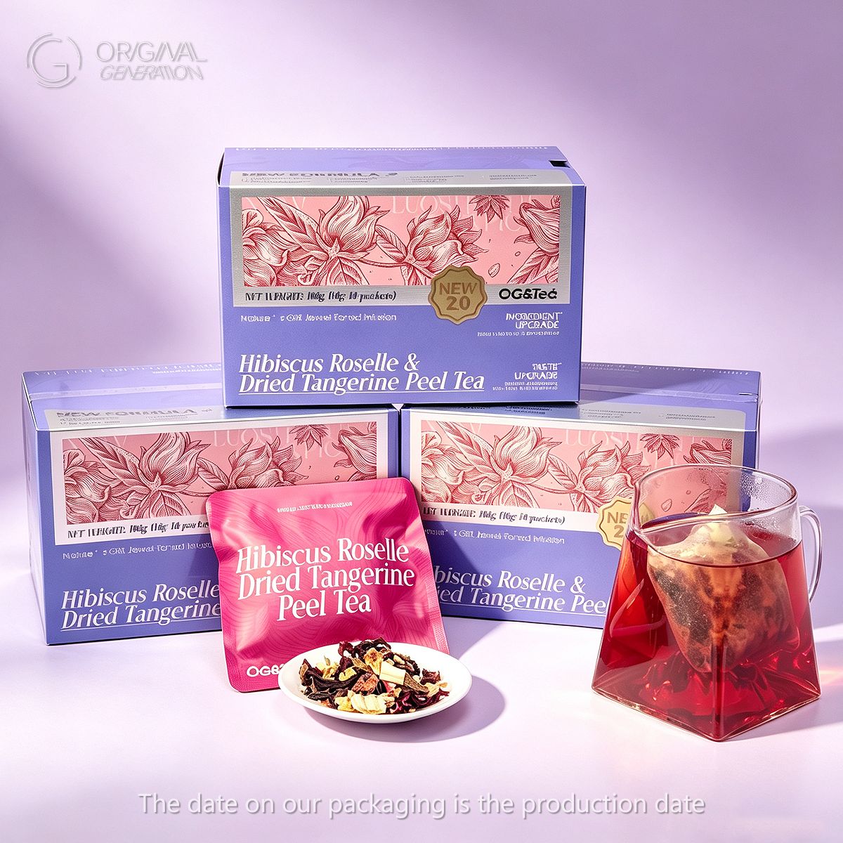 BOGO Kidney Tea 2.0 Version Roselle /Hibiscus Tangerine Tea 2 Cartons (1Carton 100g 10g×10pcs)×2 Caffeine Free With Adzuki Bean Pear Dried Tangerine Peel Sugarcane Mulberry Roselle Hawthorn Rose Apple Stevia With Pressure Thermos