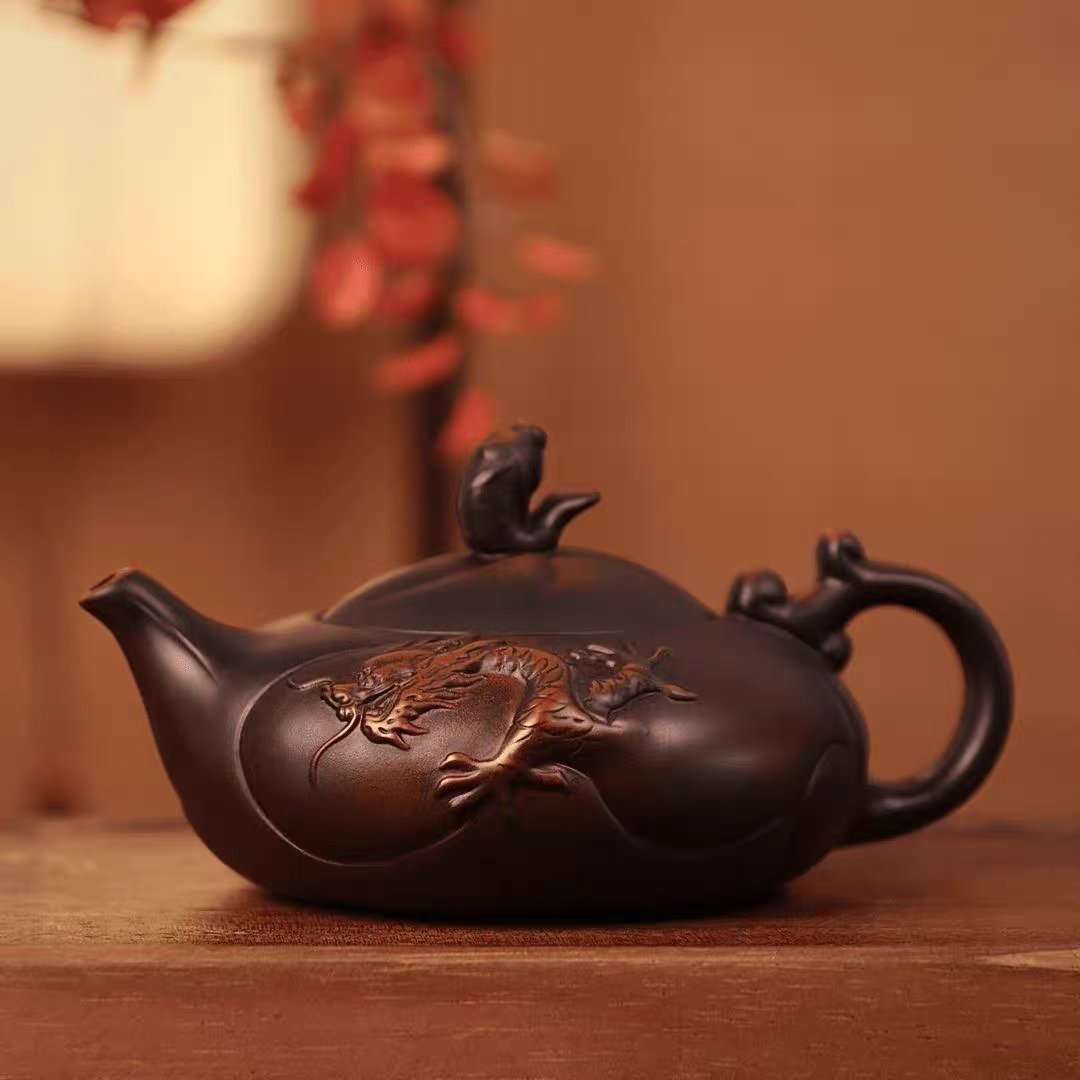 Fish‑Dragon Relief Whistling Zitao Teapot 300ml