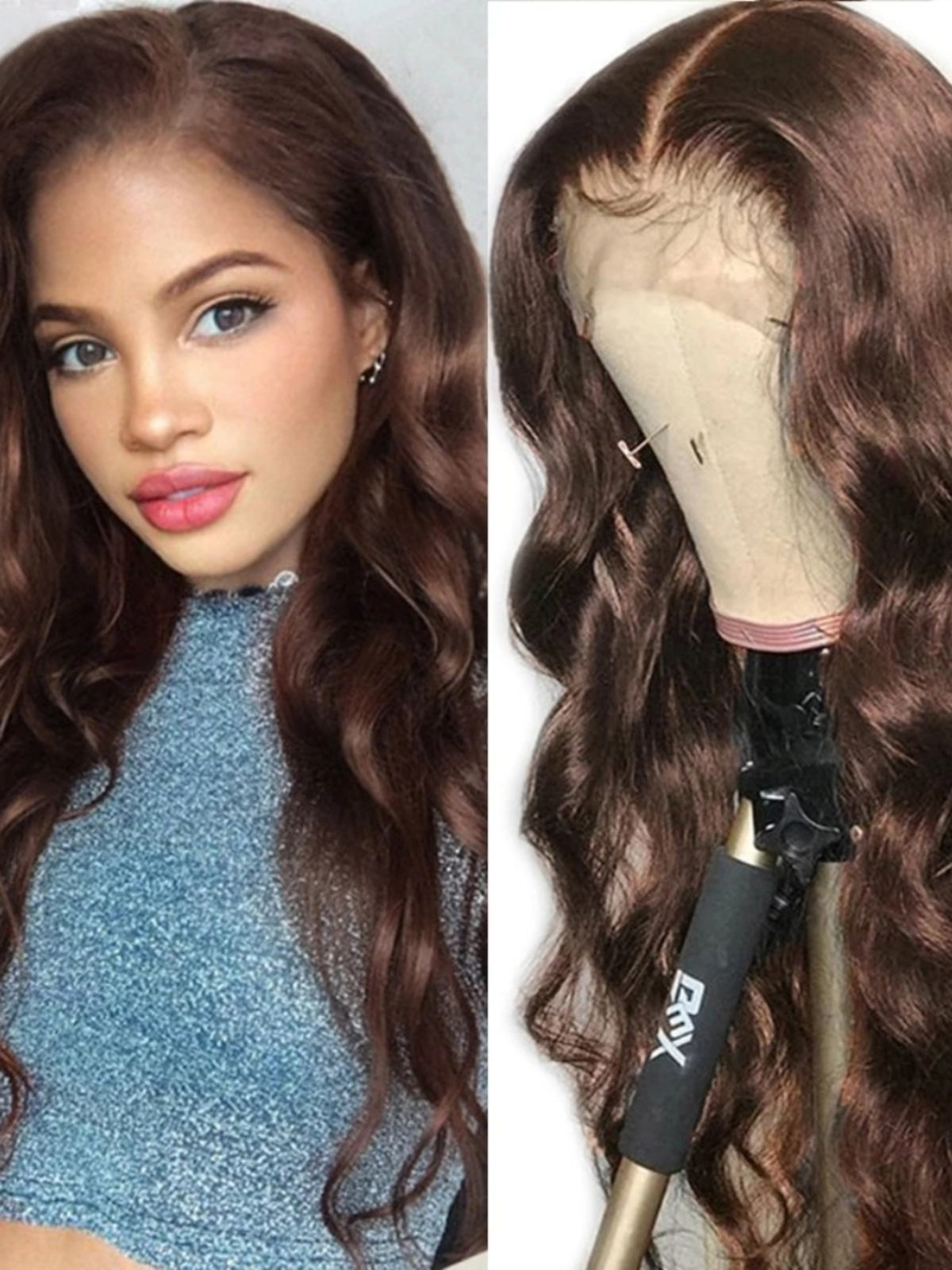 Brown Body Wave Half Lace Human Hair Wig - #2 Color, Available in 14 to 30 Inches