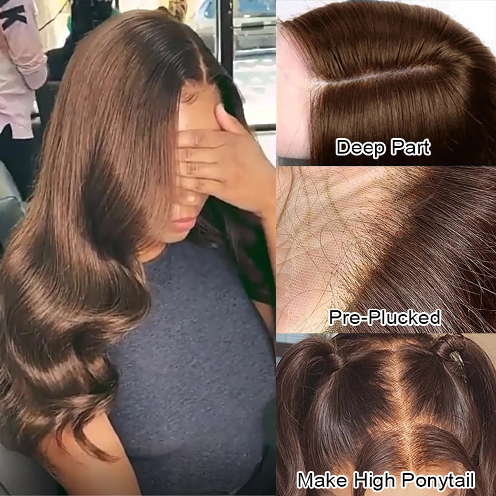 Brown Body Wave Half Lace Human Hair Wig - #2 Color, Available in 14 to 30 Inches