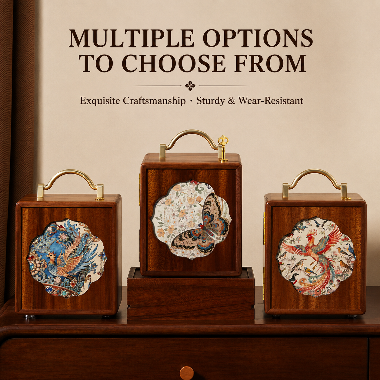 Oriental‑Style Solid Wood Jewelry Storage Box （Built‑in lock included, comes with gift box）