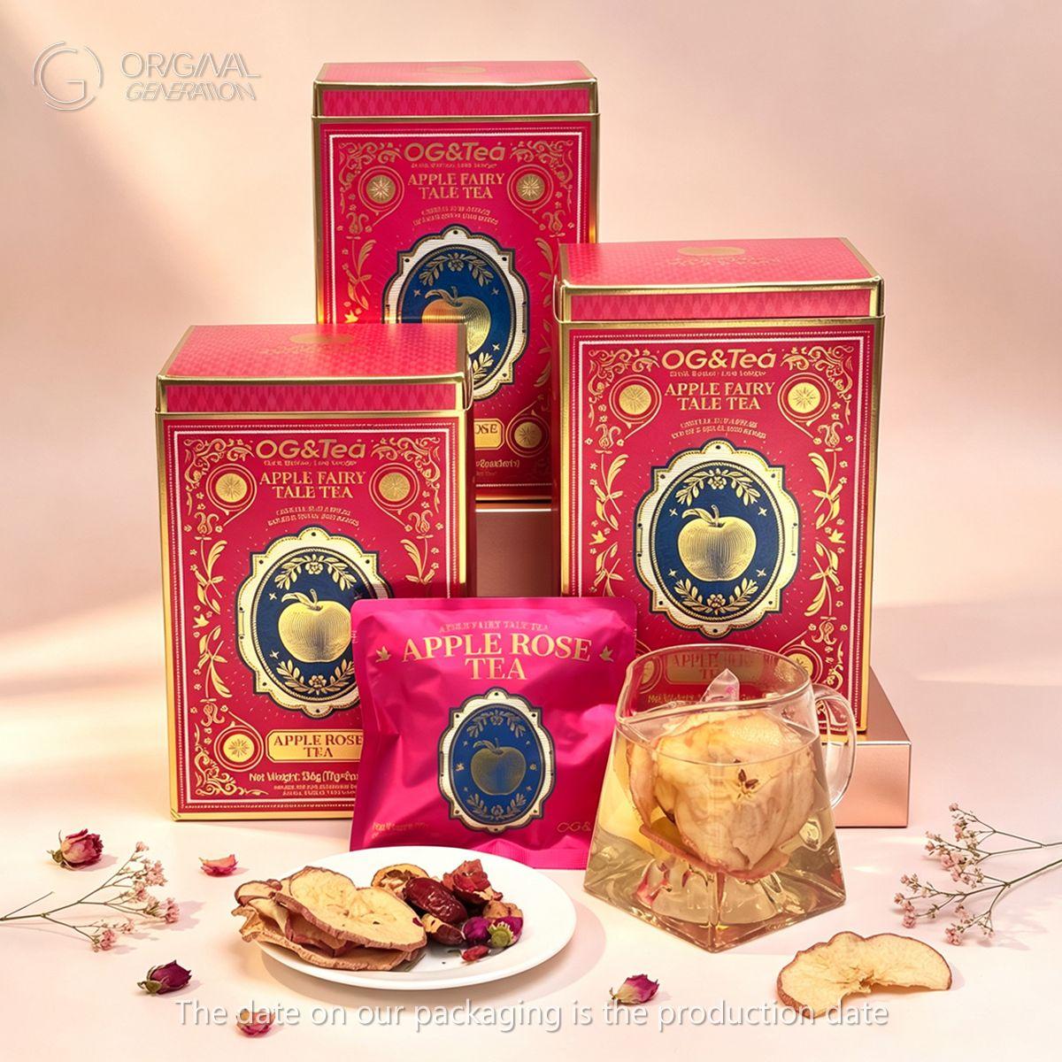 BOGO Apple Fairytale Tea 2 Cartons (1 Carton 136g 17g×8pcs)x2 1 Pack Make 100oz Tea Caffeine Free With Apple Slices , Jujube, Hawthorn, Wolfberry, Rose, Longan With Pressure Thermos