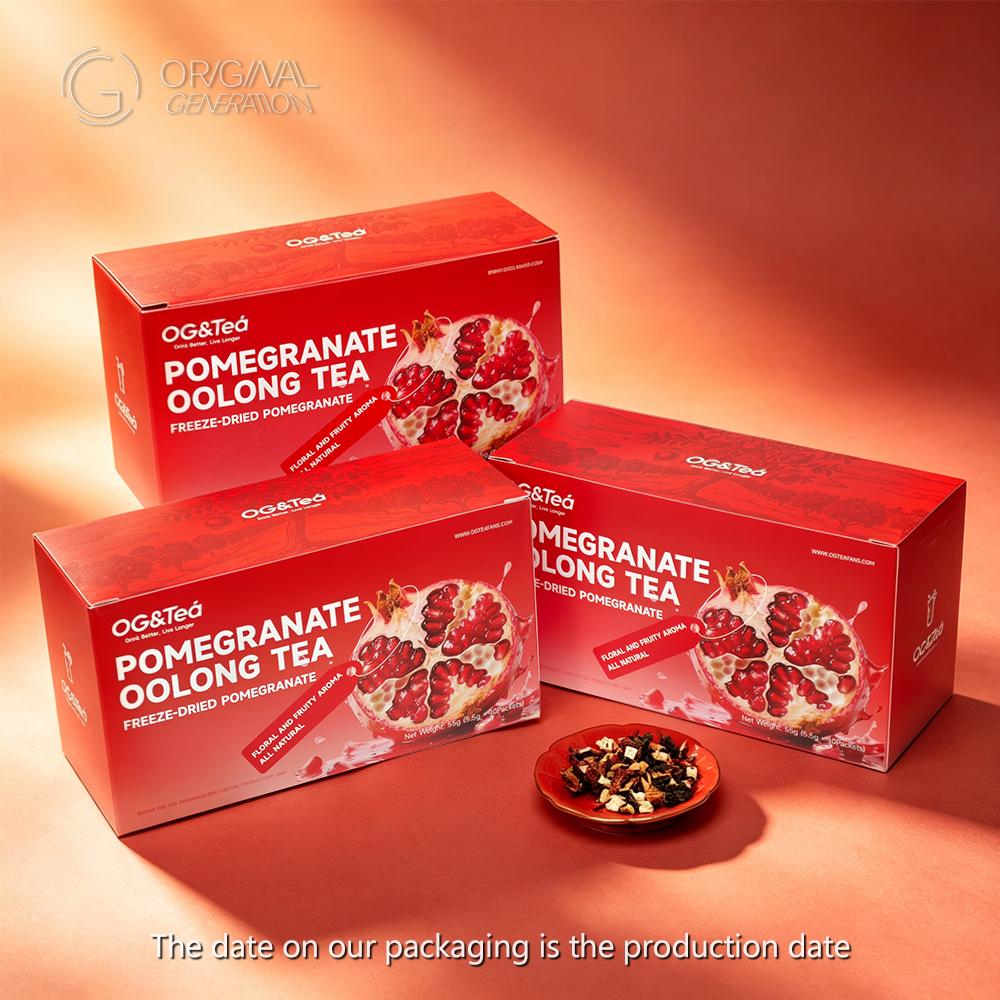 BOGO Pomegranate Oolong Tea 2 Cartons(1 Carton 55g 5.5g×10packs)×2 With Color Changing Glass Water Bottle Oolong Tea Snow Pear Pomegrante Apple Hibiscus Dragon Fruit