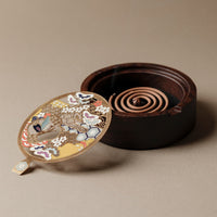 Handcrafted Chinese High End Black Sandalwood Butterfly Lamp Flower Incense Burner with Enamel Decoration
