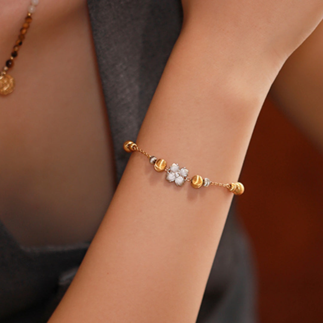 Endless Good Fortune Retro Design High-End Luxury Old Money Style Four-Leaf Clover Brushed Sterling Silver Bracelet