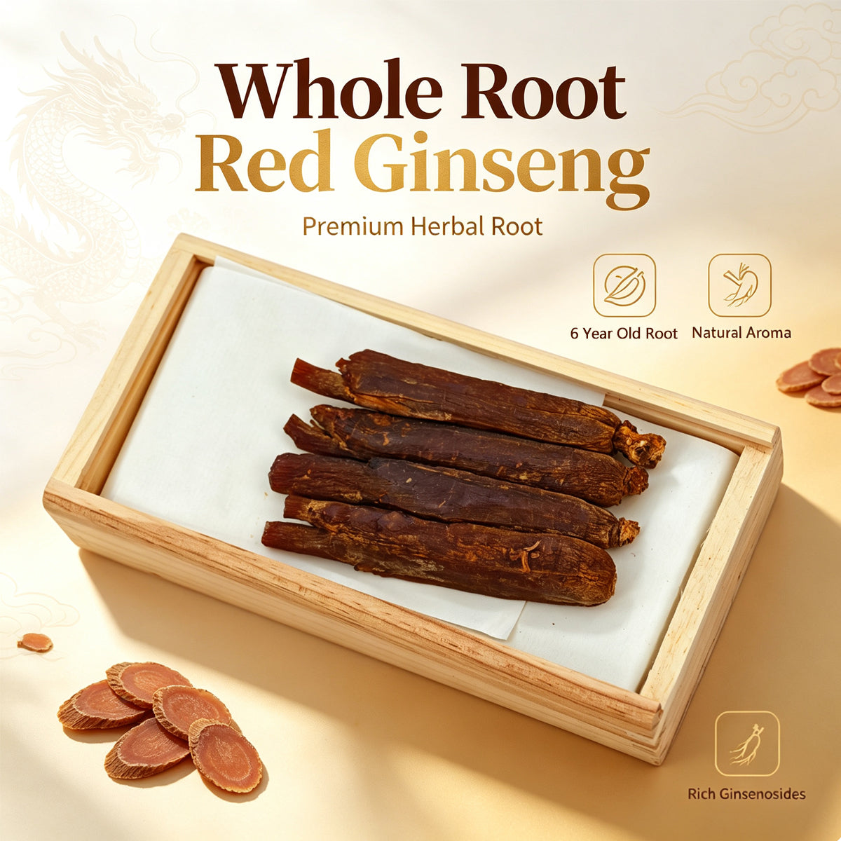 6-Year-Old Root Red Ginseng – 50g Net Weight | 40 Count Grade (approx. 40–48 roots per 600g)