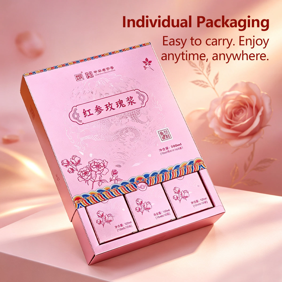 Red Ginseng & Rose Wellness Blend（300ml）(10ml*10pcs*3boxes)