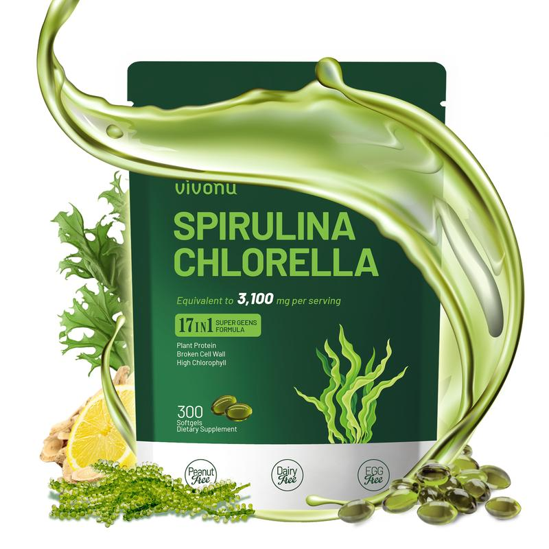 BOGO VivoNu Spi rulina Chlorella| 3100mg High Potency Blend | Cracked Cell Wall | Vegan Superfood | 300 Tablets | Supports Immune & Gut Health | 100-Day Supply