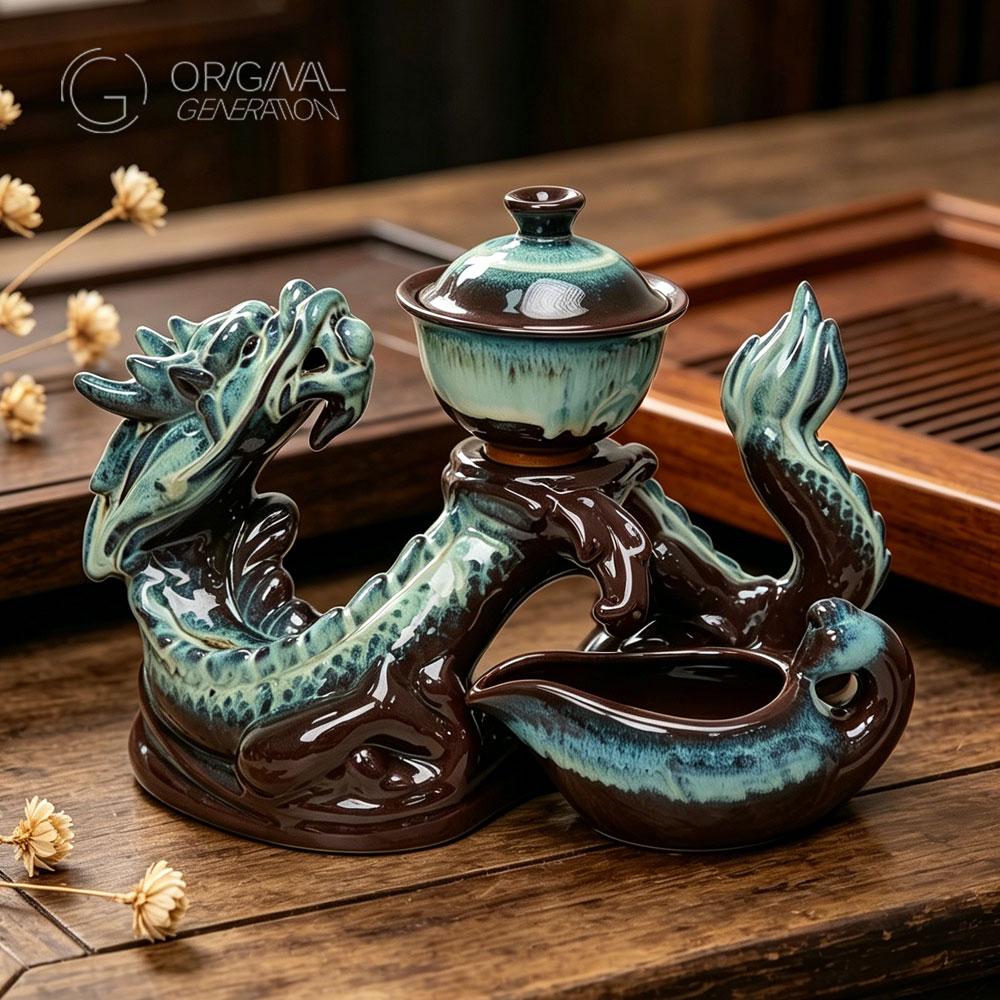Prosperous Age Auspicious Dragon Automatic Tea Set(Auspicious Dragon + 8 Cups)