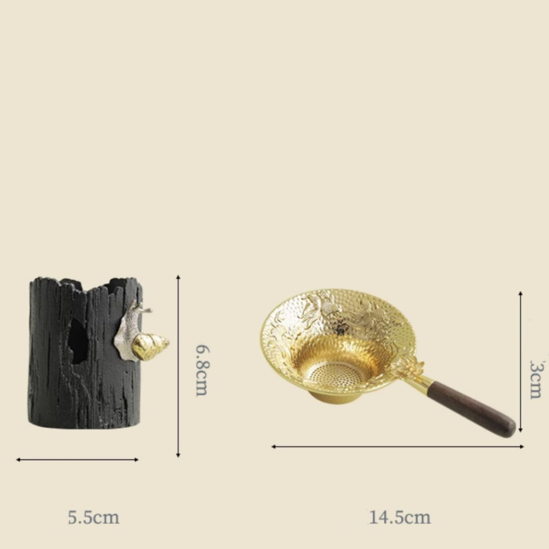 Premium Koi & Plum Blossom Tea Strainer - Alloy Filter with Wooden Handle