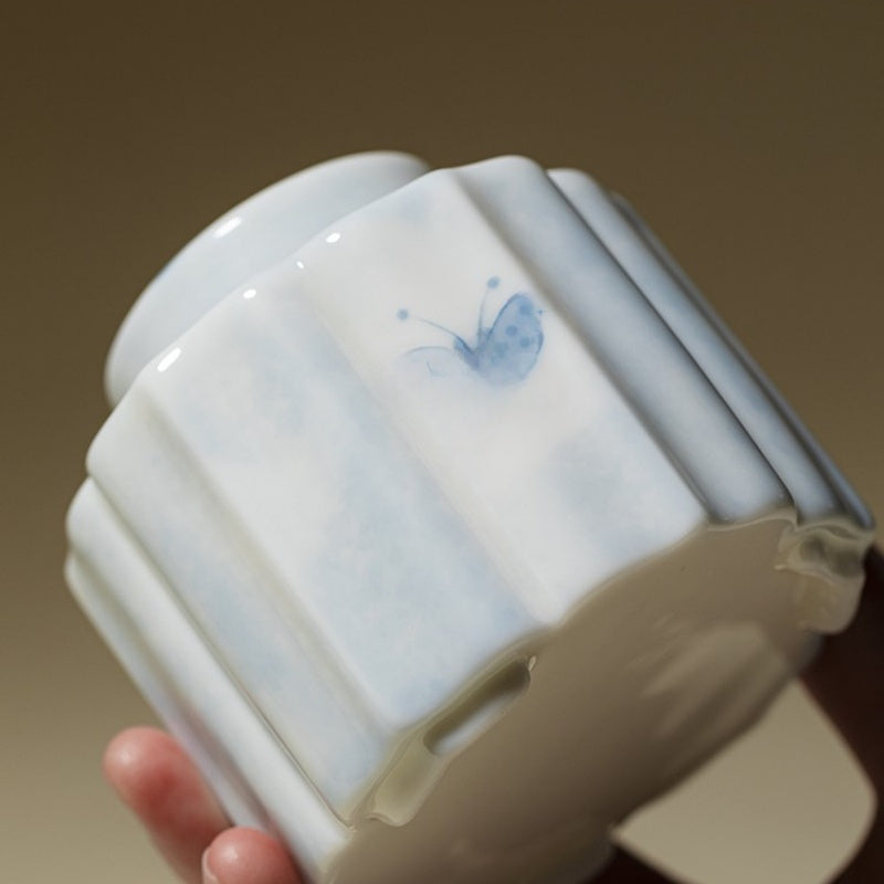 Hand Painted Butterfly and Floral Ceramic Tea Caddy