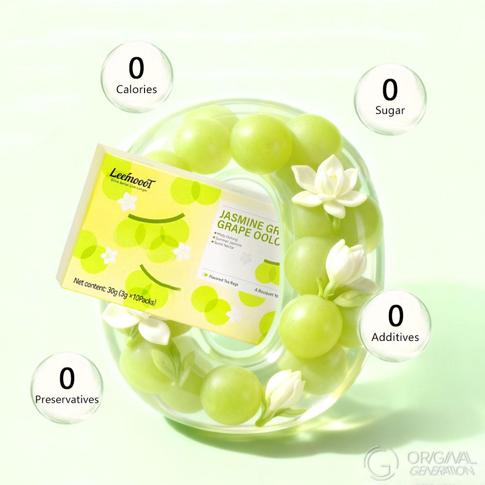BOGO Jasmine Green Grape Oolong 2 Cartons 30g(3g x 10pcs)Tea Oolong Tea Jasmine Buds Greengrape 0 Fat 0 Sucrose With Color Changing Water Bottle 500ml/17oz