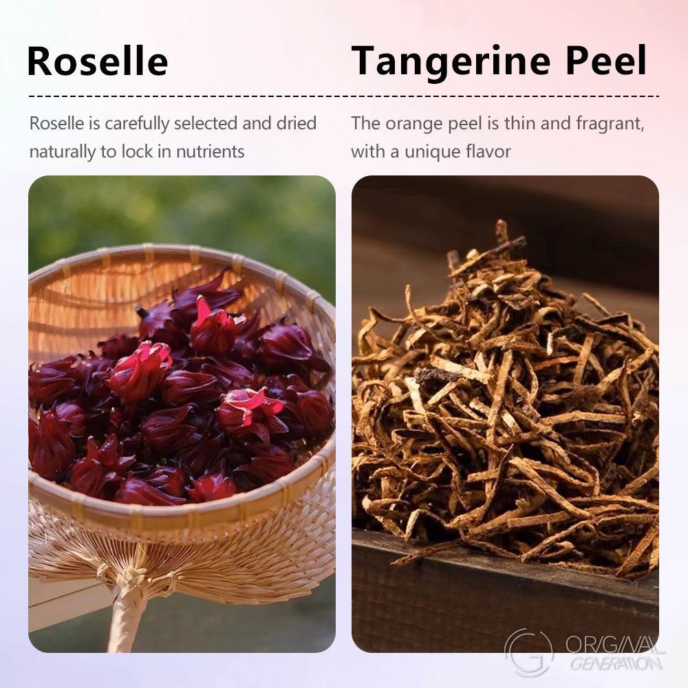 BOGO Kidney Tea 2.0 Version Roselle /Hibiscus Tangerine Tea 2 Cartons (1Carton 100g 10g×10pcs)×2 Caffeine Free With Adzuki Bean Pear Dried Tangerine Peel Sugarcane Mulberry Roselle Hawthorn Rose Apple Stevia With Pressure Thermos