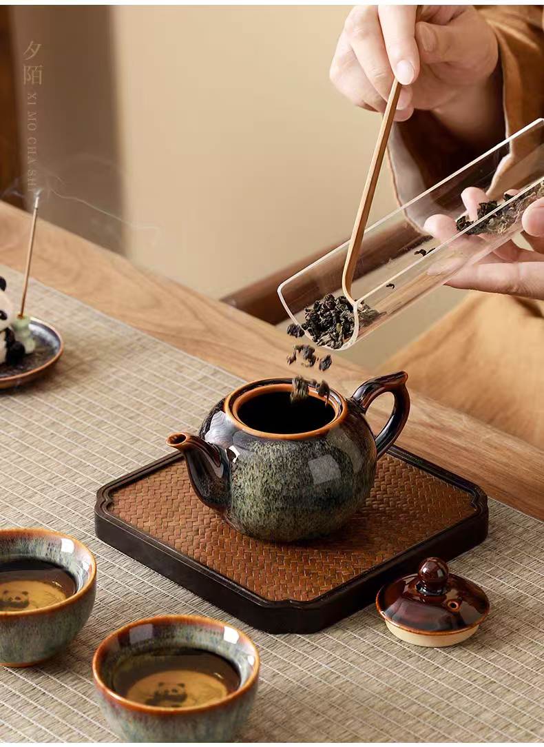 Panda Cultural‑Creative Ceramic Tea Set Gift Box ( 1 Teapot & 2 Cups & Incense Ritual )
