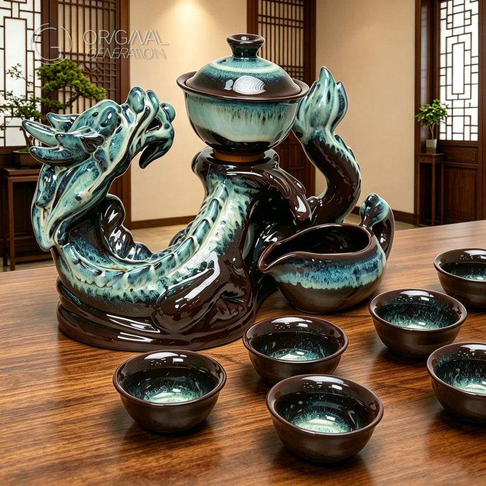 Prosperous Age Auspicious Dragon Automatic Tea Set(Auspicious Dragon + 8 Cups)