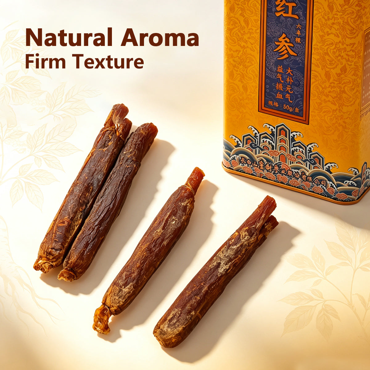 6-Year-Old Root Red Ginseng – 50g Net Weight | 40 Count Grade (approx. 40–48 roots per 600g)