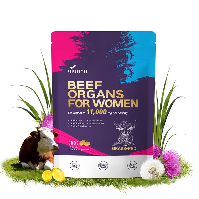 BOGO VivoNu Beef Organs for Women - 300 Capsules, Natural Women's Health Support for Hormonal Balance, Vitality & Skin Health