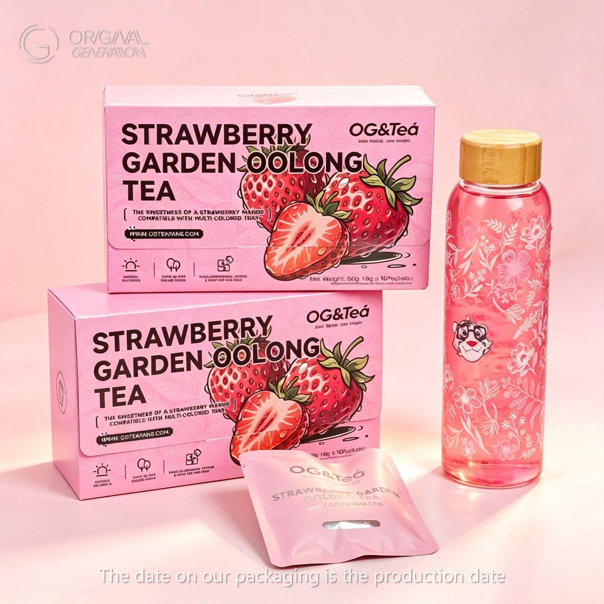 BOGO Strawberry Garden Oolong Tea Blend (2 Cartons, 80g Total: 8g×10 Packs Each) with 500ml/17oz Color-Changing Water Bottle, Diverse Flavors Beverage for Tea Lovers, Unique Taste Mix of Snow Pear, Kiwi, Roselle, 10‑Pack Convenience