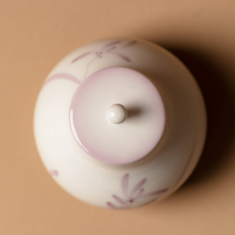 Exquisite Hand Painted Orchid Ceramic Tea Caddy