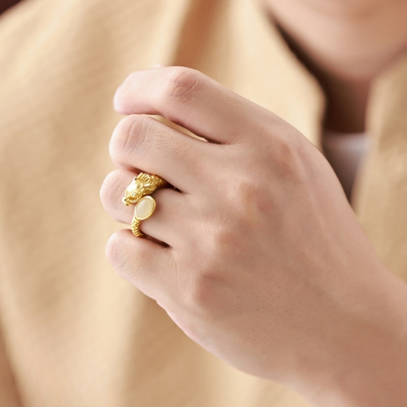 Natural Adjustable Hetian Jade Dragon Tail Ring
