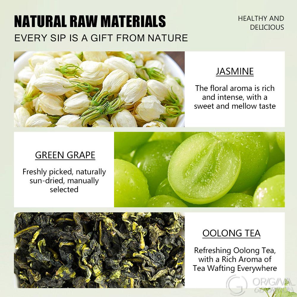 BOGO Jasmine Green Grape Oolong 2 Cartons 30g(3g x 10pcs)Tea Oolong Tea Jasmine Buds Greengrape 0 Fat 0 Sucrose With Color Changing Water Bottle 500ml/17oz