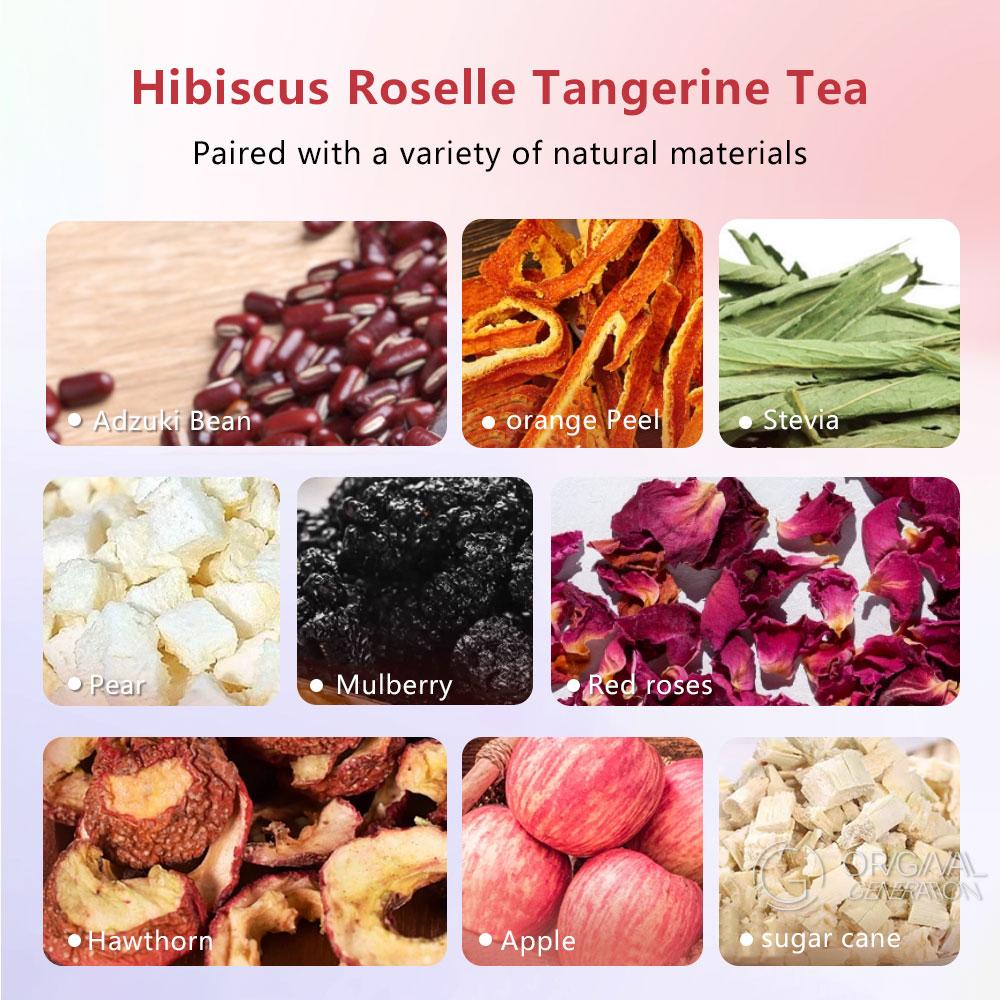 BOGO Kidney Tea 2.0 Version Roselle /Hibiscus Tangerine Tea 2 Cartons (1Carton 100g 10g×10pcs)×2 Caffeine Free With Adzuki Bean Pear Dried Tangerine Peel Sugarcane Mulberry Roselle Hawthorn Rose Apple Stevia With Pressure Thermos