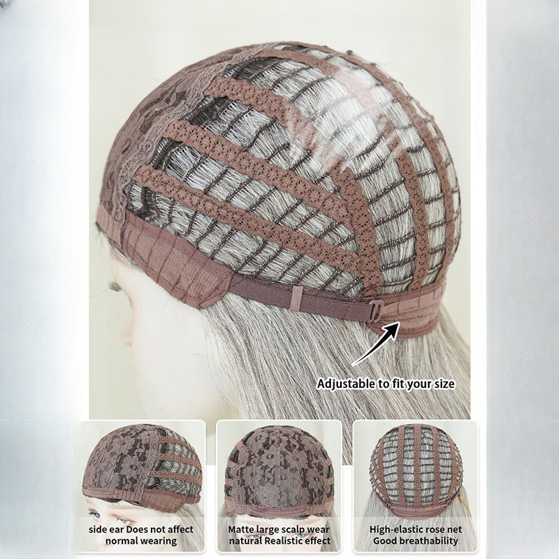 Dual Tone Elegance Black Gray and Light Pink Long Wigs