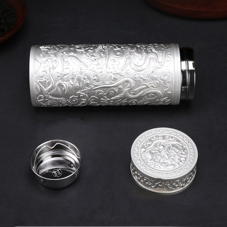 Antibacterial and Luxury 999 Pure Silver Insulated Tumbler/ Ideal Drinking Bottle for Daily Water/Coffee/Tea
