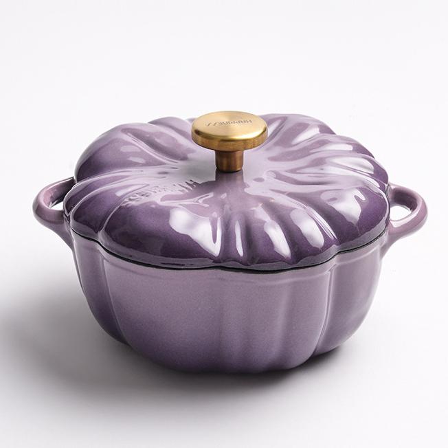 Purple Gradient Pumpkin-Shaped Enamel Pot with White Interior