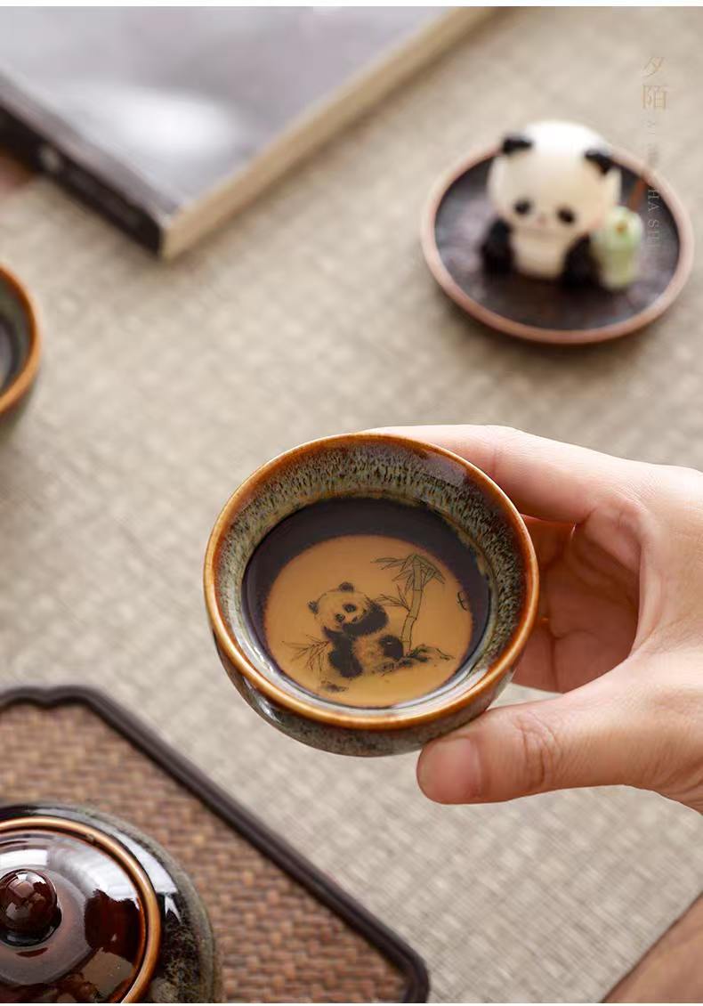 Panda Cultural‑Creative Ceramic Tea Set Gift Box ( 1 Teapot & 2 Cups & Incense Ritual )