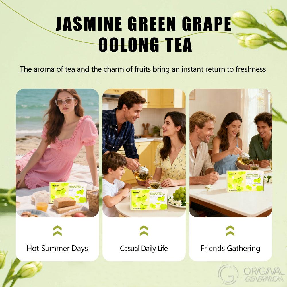 BOGO Jasmine Green Grape Oolong 2 Cartons 30g(3g x 10pcs)Tea Oolong Tea Jasmine Buds Greengrape 0 Fat 0 Sucrose With Color Changing Water Bottle 500ml/17oz