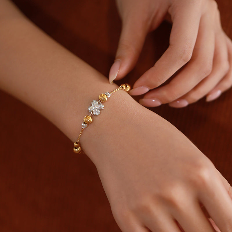 Endless Good Fortune Retro Design High-End Luxury Old Money Style Four-Leaf Clover Brushed Sterling Silver Bracelet