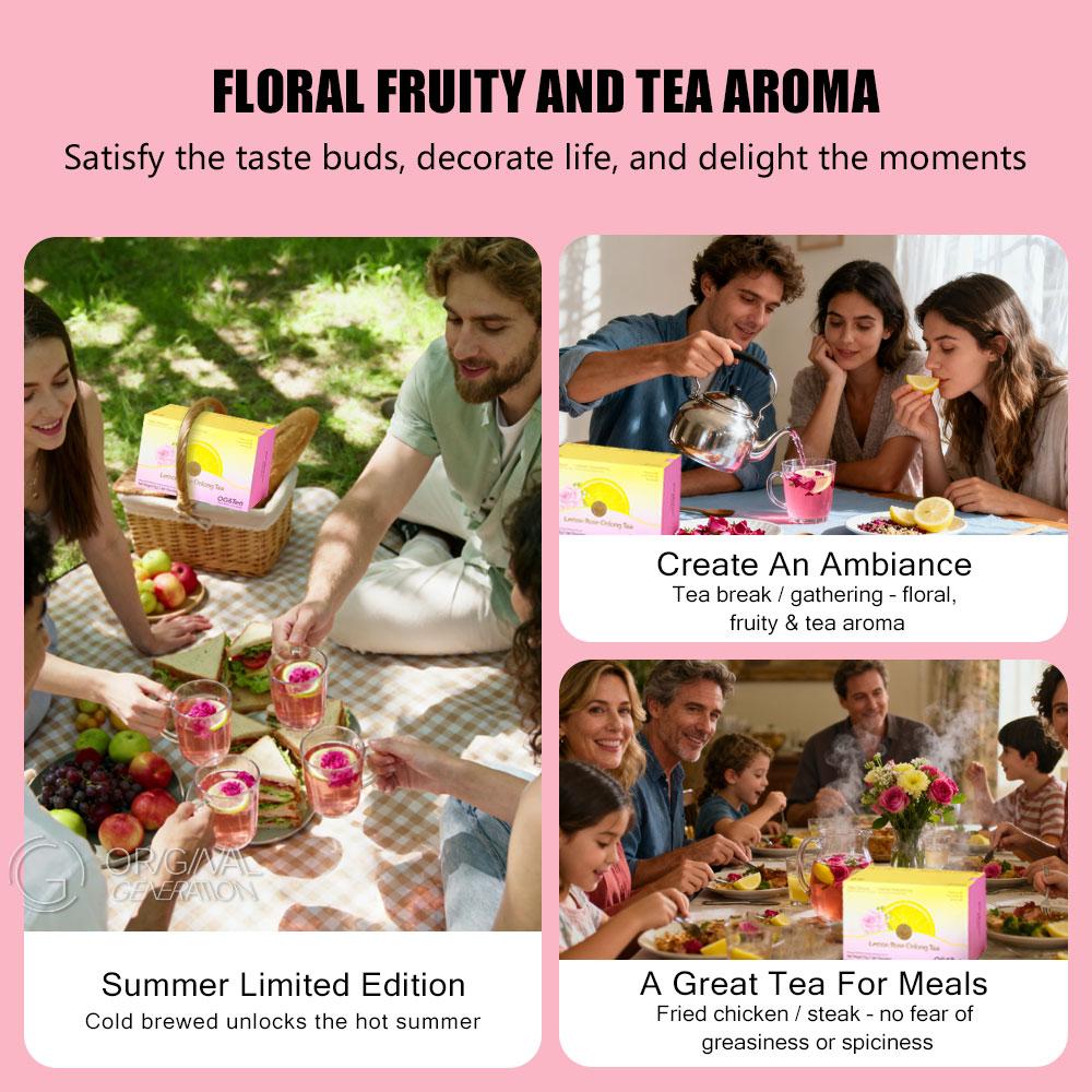 BOGO 2 Cartons Beauty Tea Lemon Rose Oolong Tea Summer Limited Edition  (1 Carton 7.5g×10packs)x2 With Color Changing Water Bottle Lemon, Apple, Dragon Fruit, Pear, Oolong Tea, Rose, Citronella, Mint