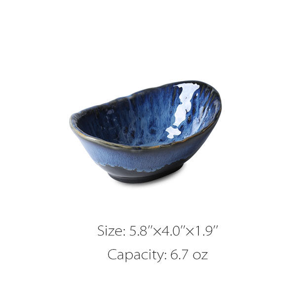 #058 Gradient Blue Ceramic Bowl and Plate Set of 4 Irregular Design